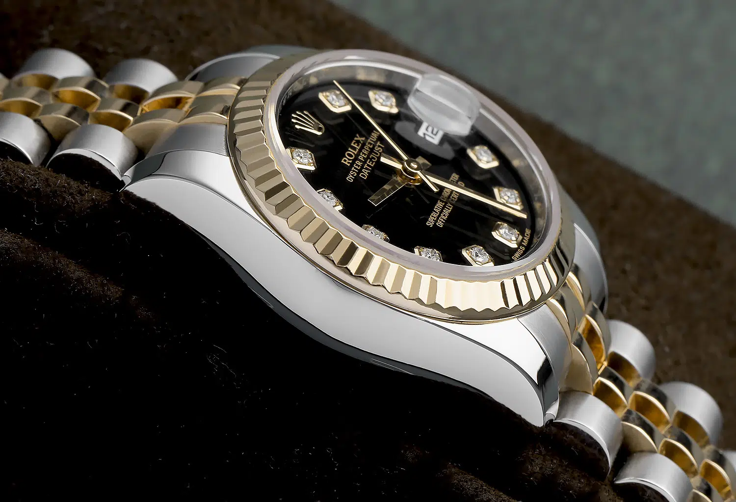 Rolex Lady-Datejust 179173 26mm Steel & Yellow Gold Watch Factory Black Diamond Dial Jubilee Band – image 7
