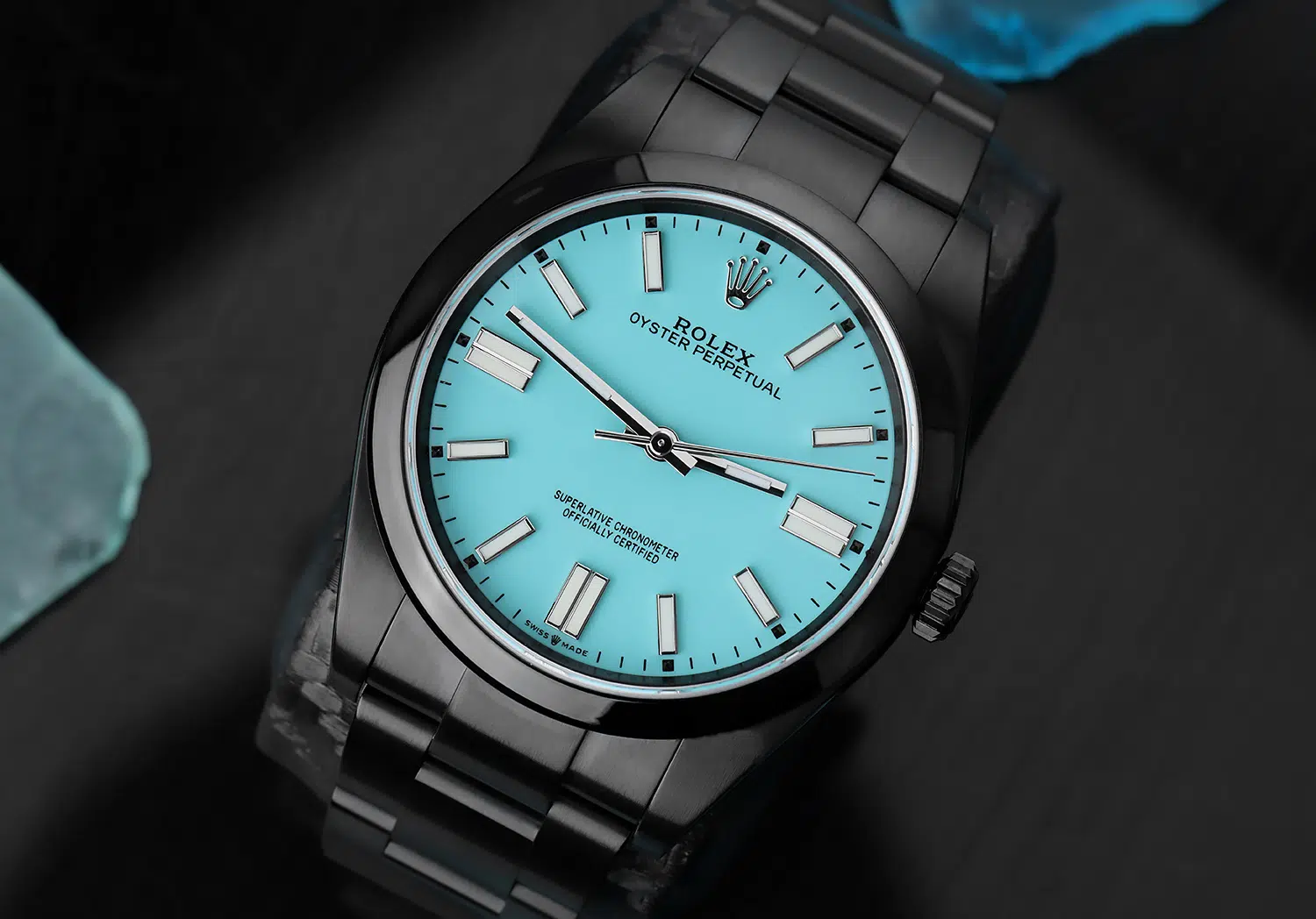 Rolex Oyster Perpetual Blue Color Dial Black PVD/DLC Coated Stainless Steel Watch 114300 – image 5