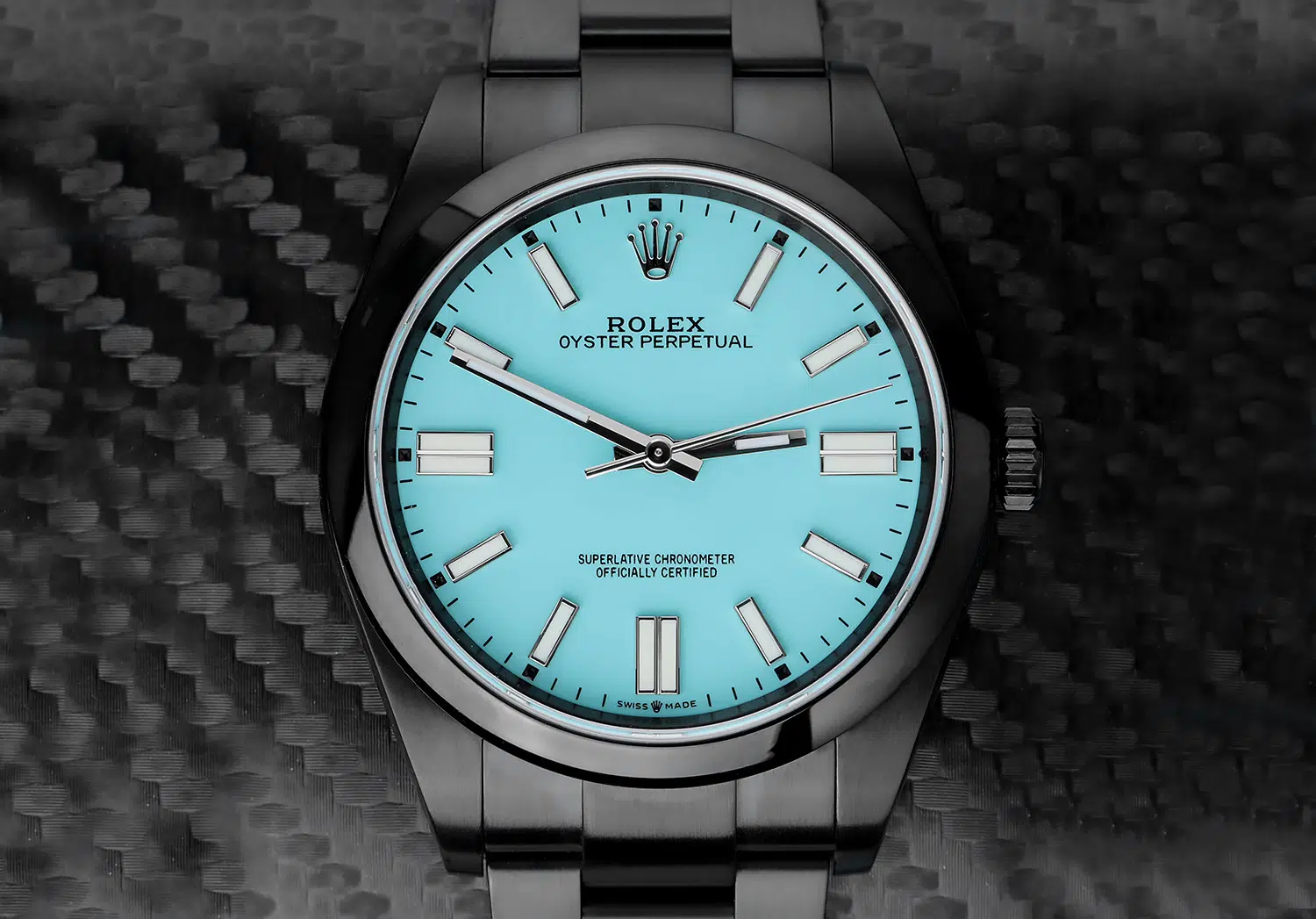 Rolex Oyster Perpetual Blue Color Dial Black PVD/DLC Coated Stainless Steel Watch 114300 – image 2