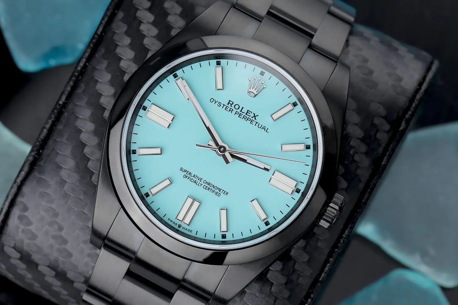 Rolex Oyster Perpetual Blue Color Dial Black PVD/DLC Coated Stainless Steel Watch 114300 – image 4