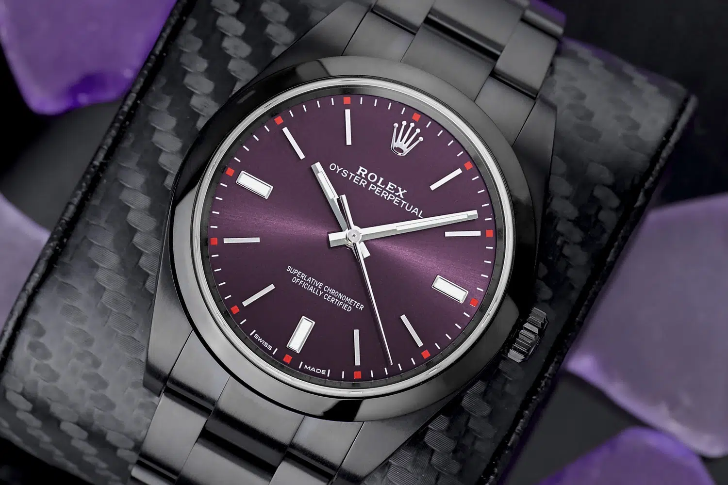 Rolex Oyster Perpetual Grape Dial Black PVD/DLC Coated Stainless Steel Watch 114300 – image 4
