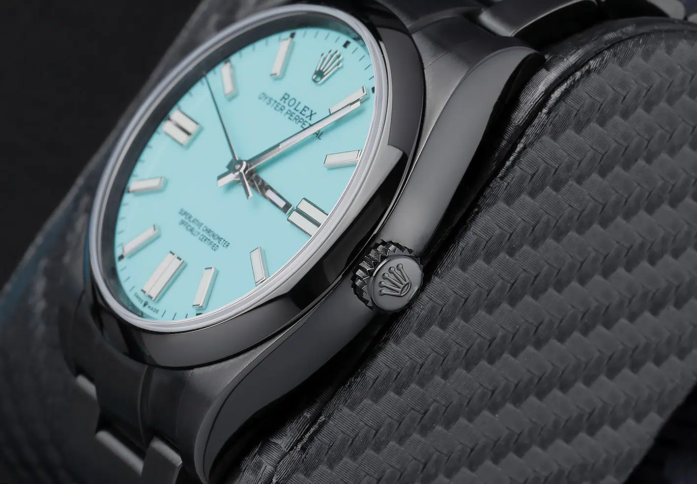 Rolex Oyster Perpetual Blue Color Dial Black PVD/DLC Coated Stainless Steel Watch 114300 – image 6