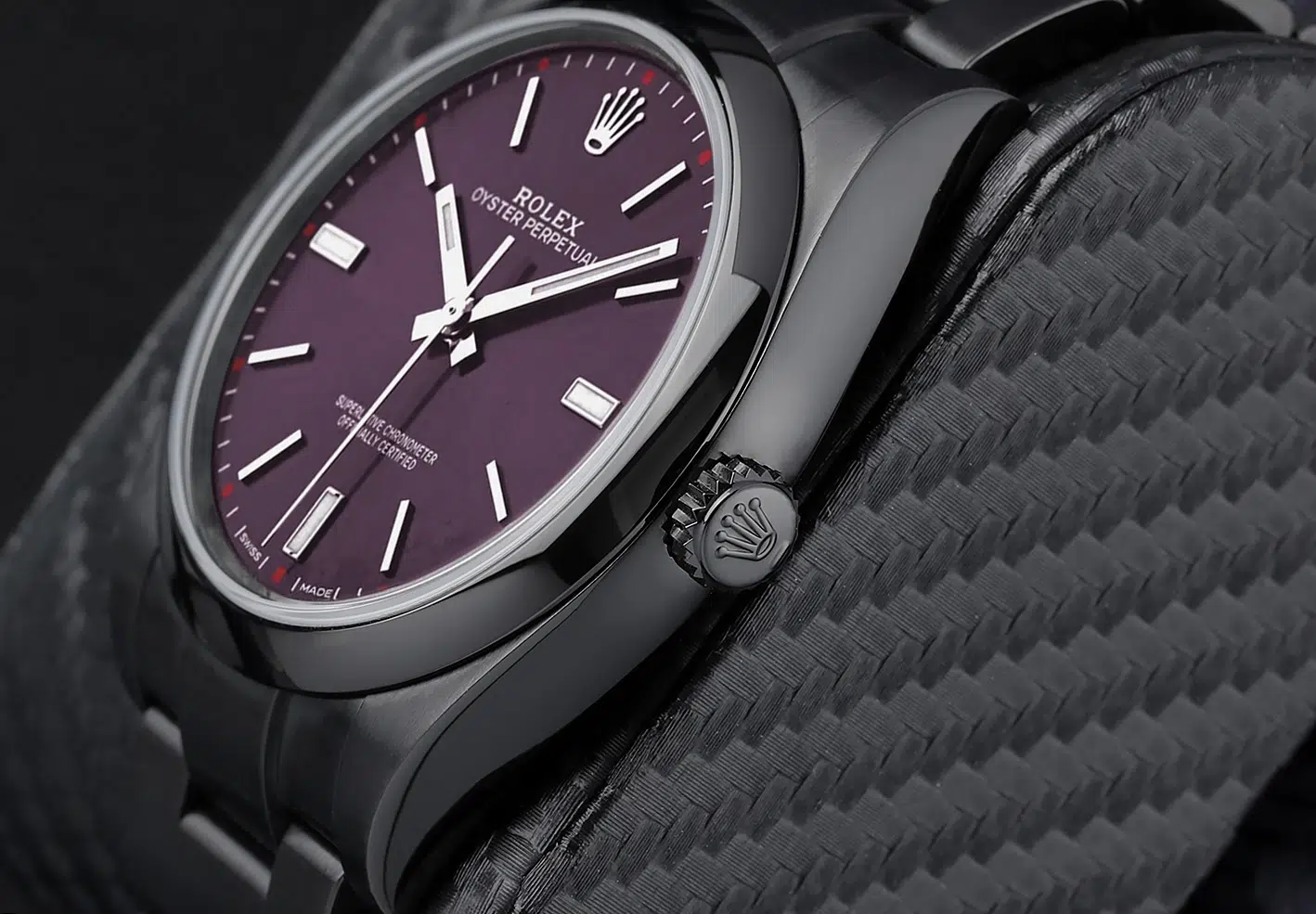Rolex Oyster Perpetual Grape Dial Black PVD/DLC Coated Stainless Steel Watch 114300 – image 5