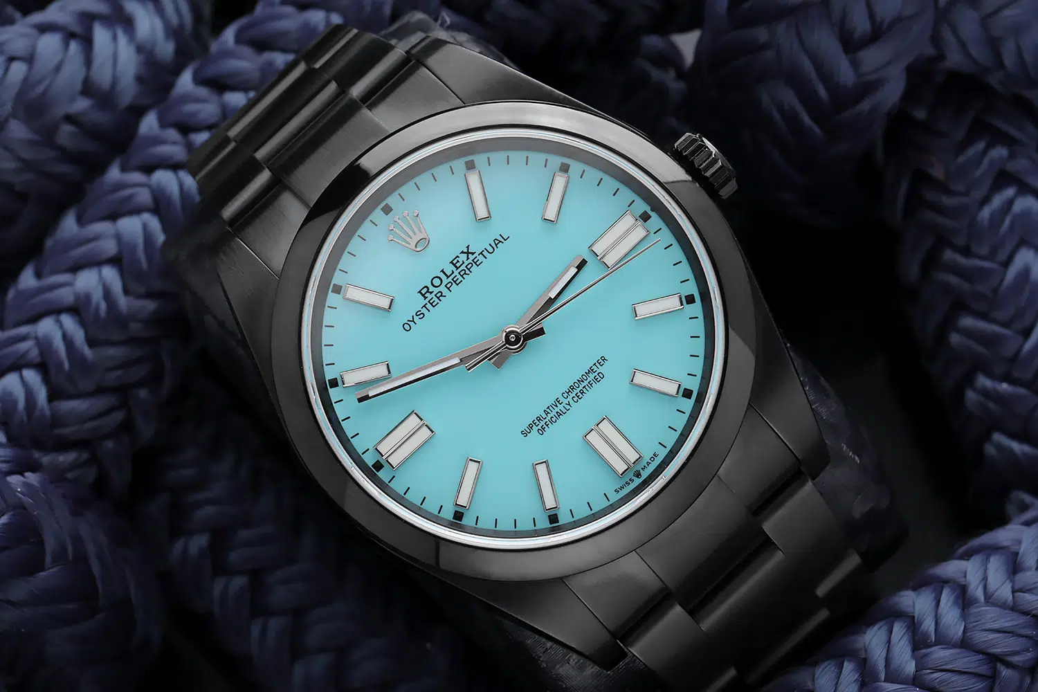 Rolex Oyster Perpetual Blue Color Dial Black PVD/DLC Coated Stainless Steel Watch 114300 – image 3