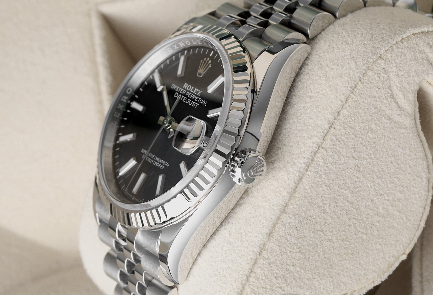 Unworn Rolex Datejust 126234-0017 Stainless Steel and White Gold Watch with Blue Index Dial Jubilee