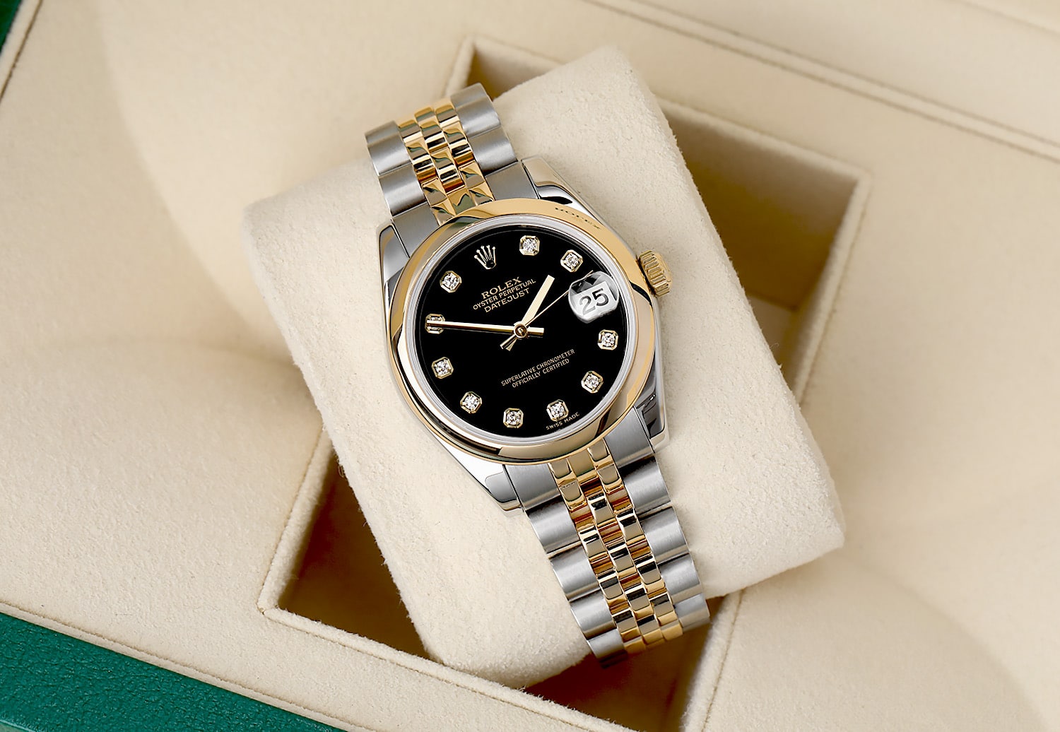 Rolex Datejust 31mm Steel & Yellow Gold Watch Black Diamond Dial Jubilee Band 178243