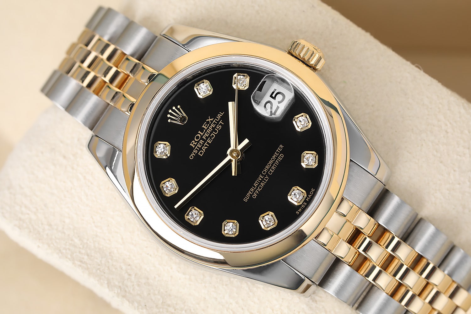 Rolex Datejust 31mm Steel & Yellow Gold Watch Black Diamond Dial Jubilee Band 178243