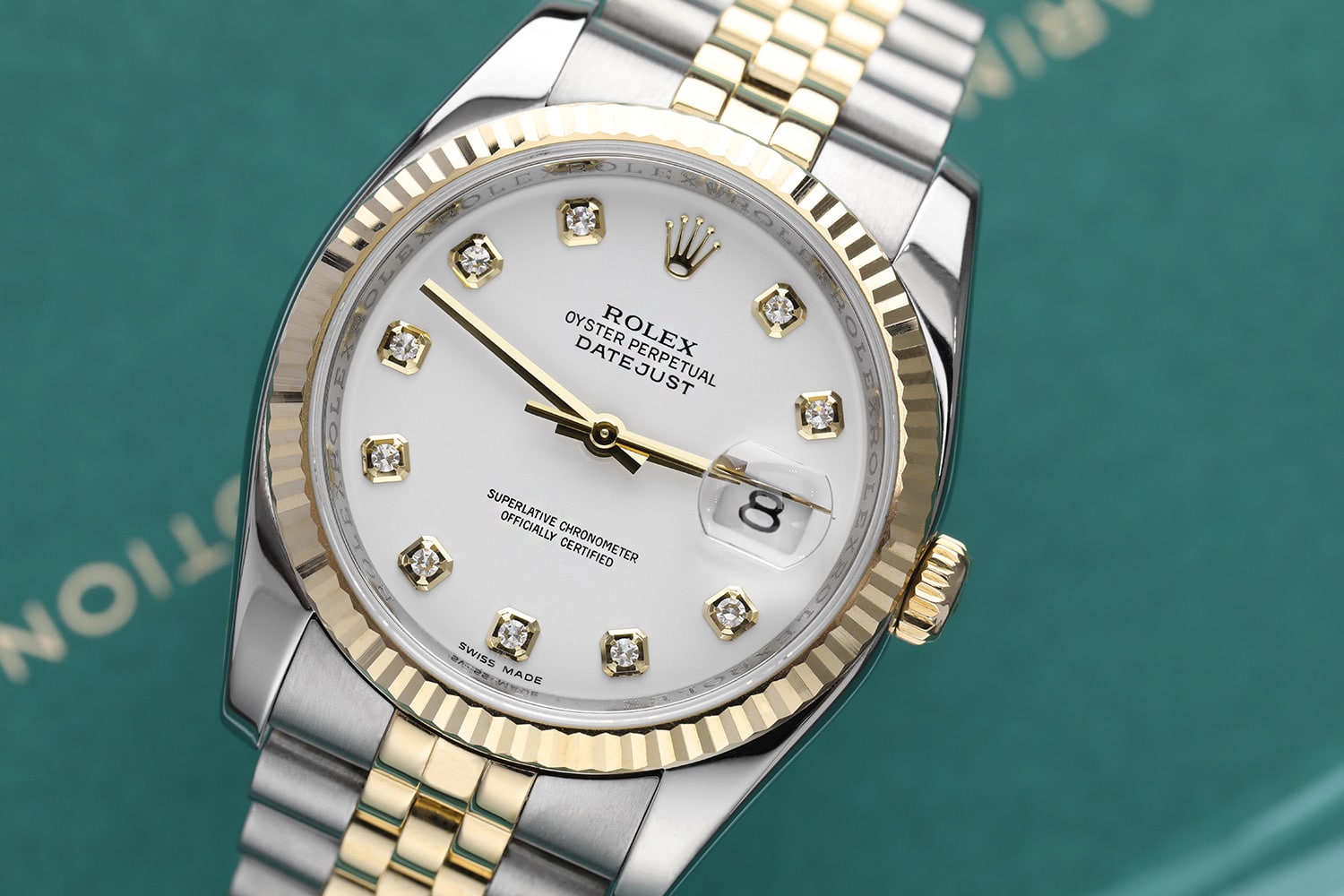 Rolex Datejust 36mm Jubilee 116233-0154 Stainless Steel & Yellow Gold Watch White Diamond Dial