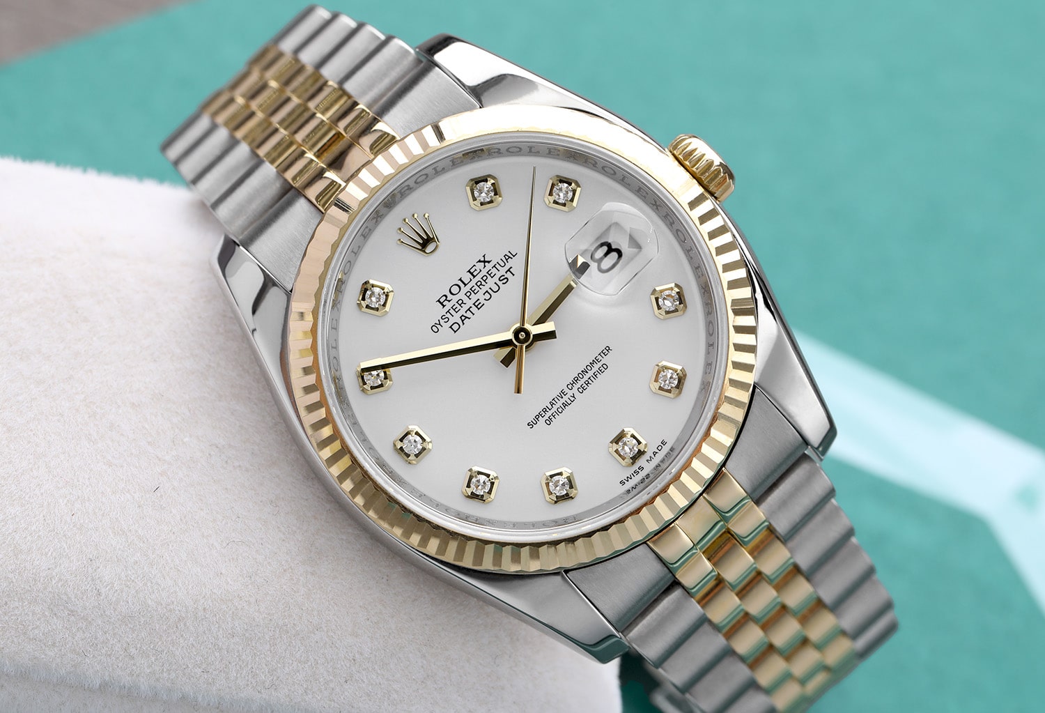 Rolex Datejust 36mm Jubilee 116233-0154 Stainless Steel & Yellow Gold Watch White Diamond Dial