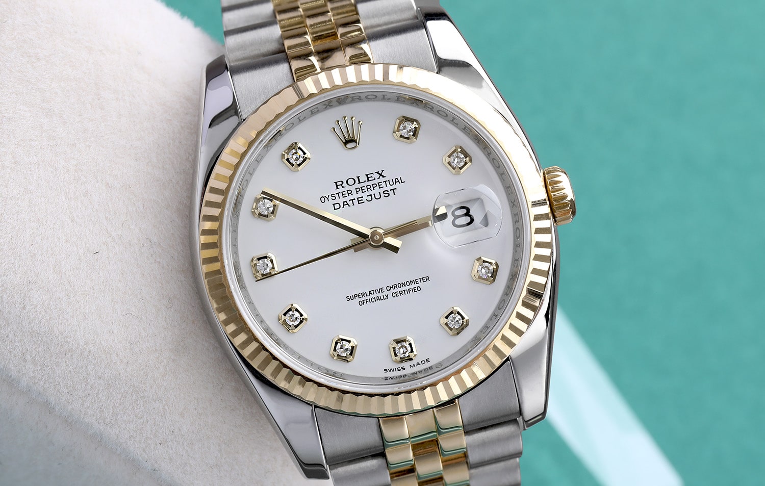 Rolex Datejust 36mm Jubilee 116233 Stainless Steel & Yellow Gold Watch White Diamond Dial