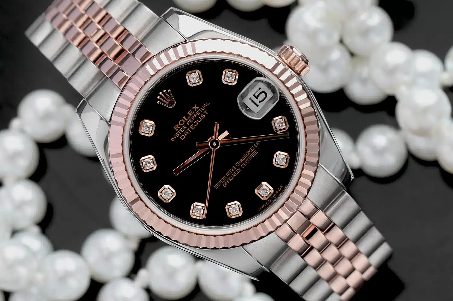 Rolex Datejust 31mm Stainless Steel & Rose Gold Watch Factory Black Diamond Dial 178271 – image 4