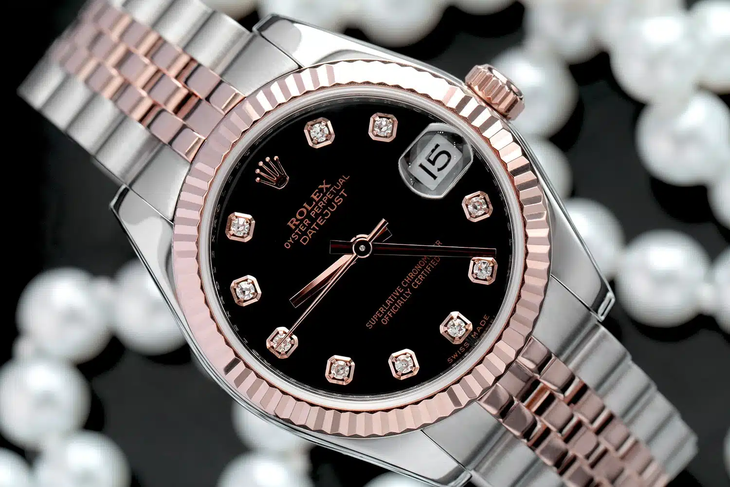 Rolex Datejust 31mm Stainless Steel & Rose Gold Watch Factory Black Diamond Dial 178271 – image 5