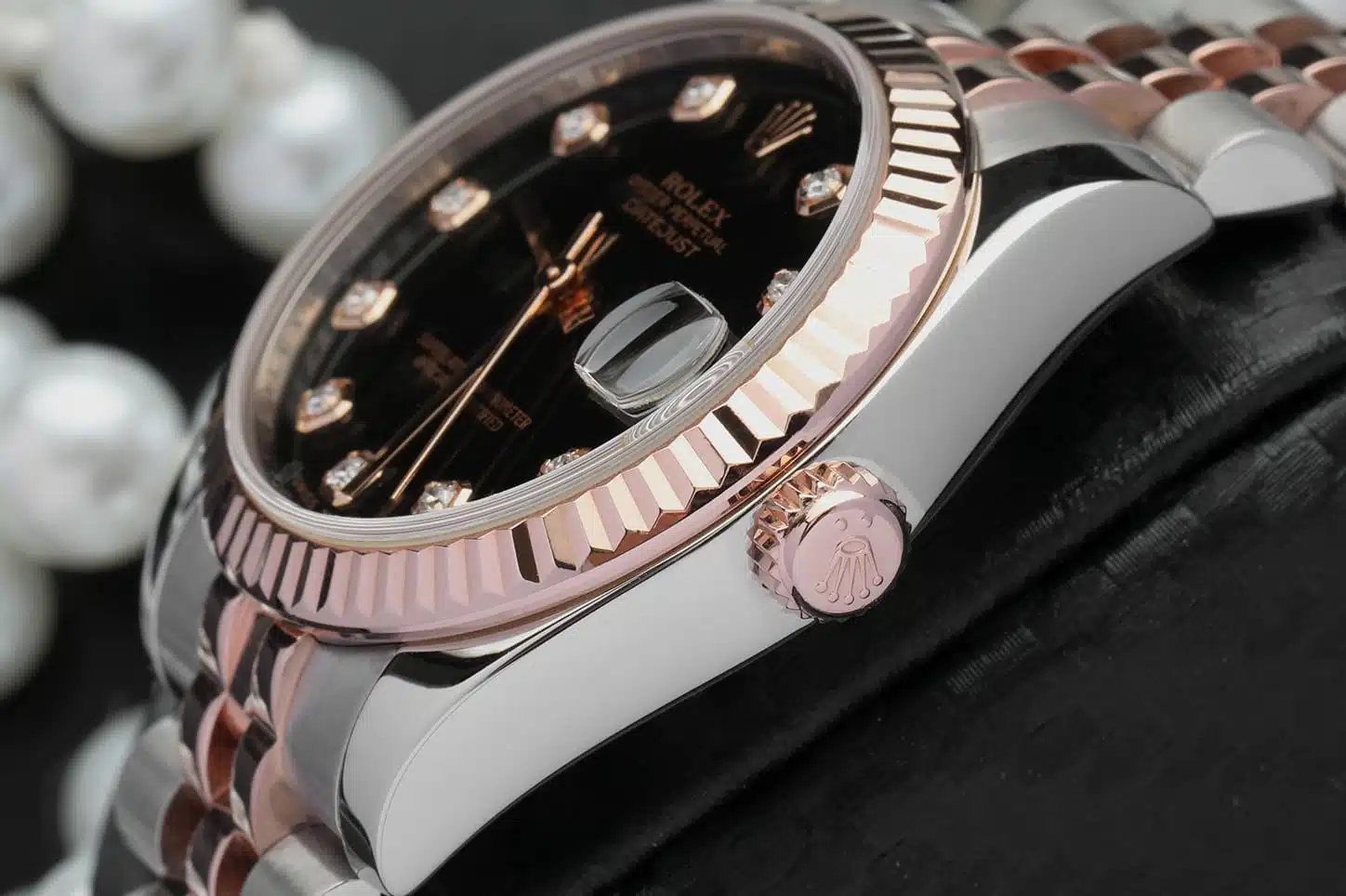 Rolex Datejust 31mm Stainless Steel & Rose Gold Watch Factory Black Diamond Dial 178271 – image 6