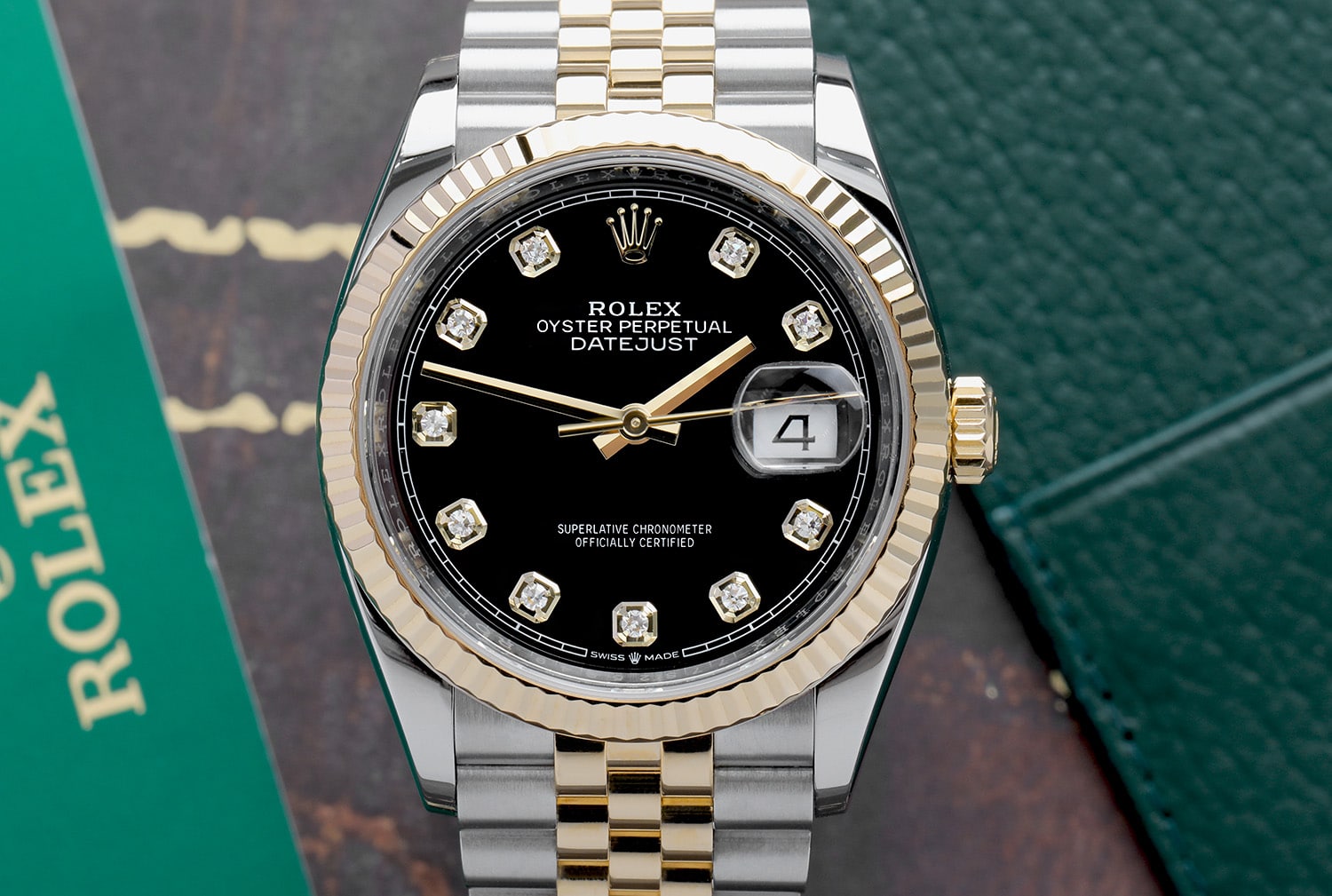 Rolex Datejust 36mm 126233 Stainless Steel & Yellow Gold Watch Jubilee Band Black Diamond Dial MINT