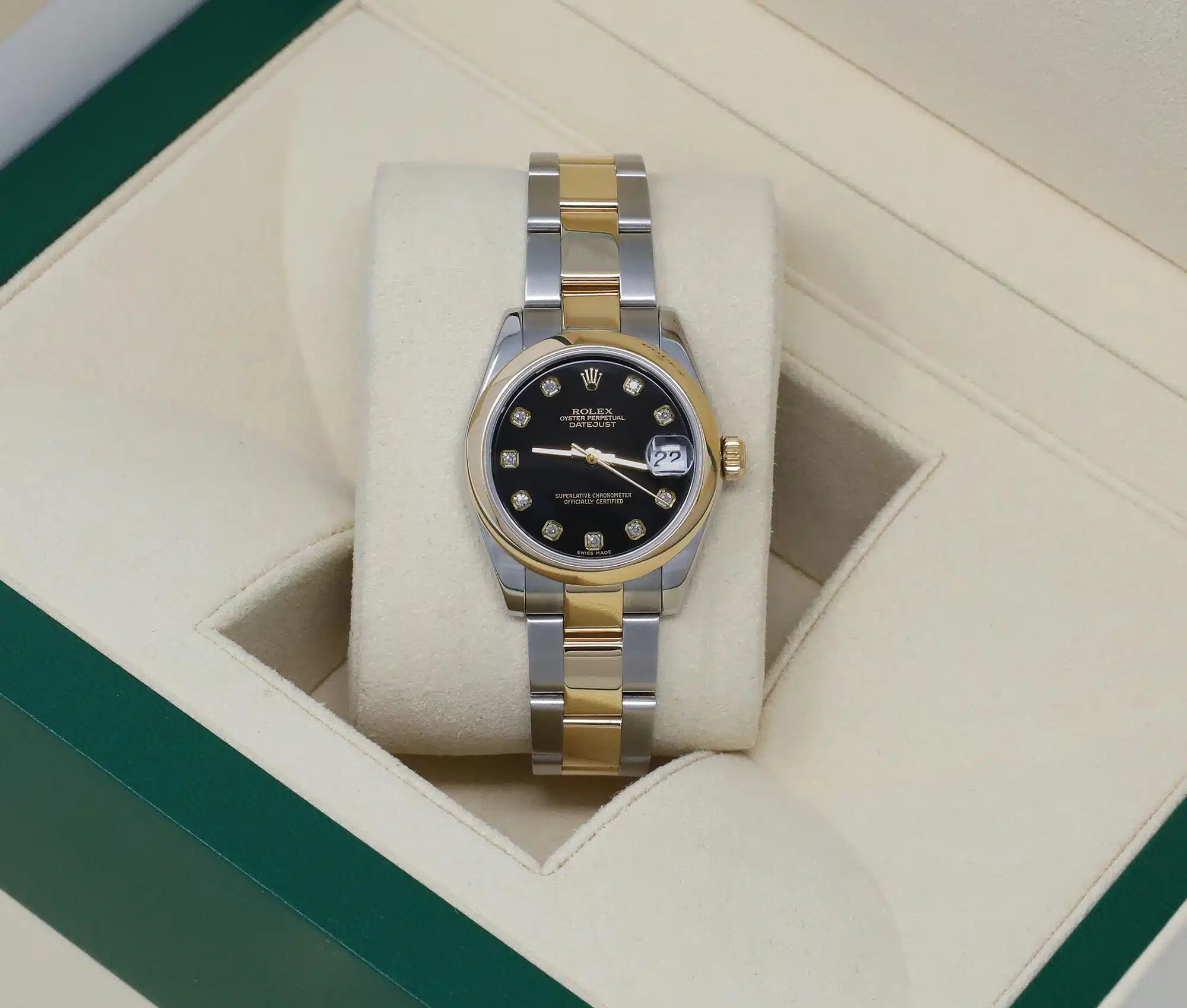 Rolex Datejust 31mm Steel & Yellow Gold Watch Black Diamond Dial Oyster Band 178243 – image 3
