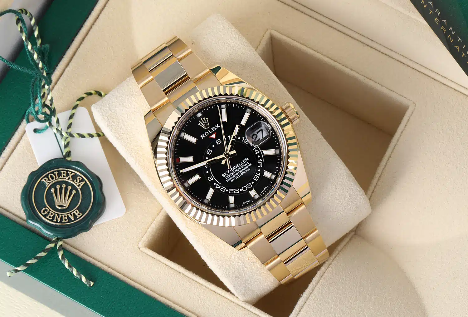 Rolex Sky-Dweller 42mm Oyster 326938-0004 Yellow Gold Watch Black Index Dial Never Worn – image 4