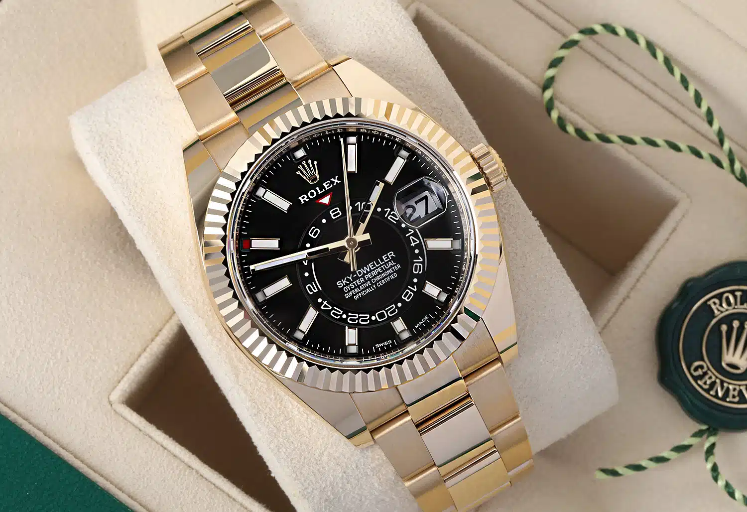 Rolex Sky-Dweller 42mm Oyster 326938-0004 Yellow Gold Watch Black Index Dial Never Worn – image 3