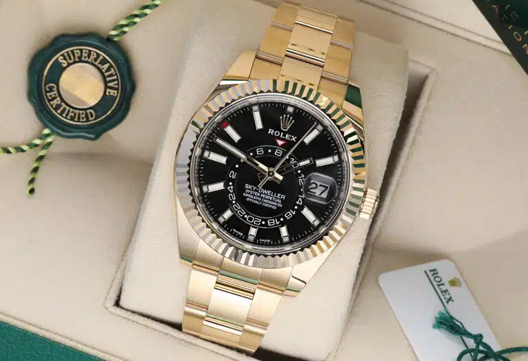 Rolex Sky-Dweller 42mm Oyster 326938-0004 Yellow Gold Watch Black Index Dial Never Worn – image 7