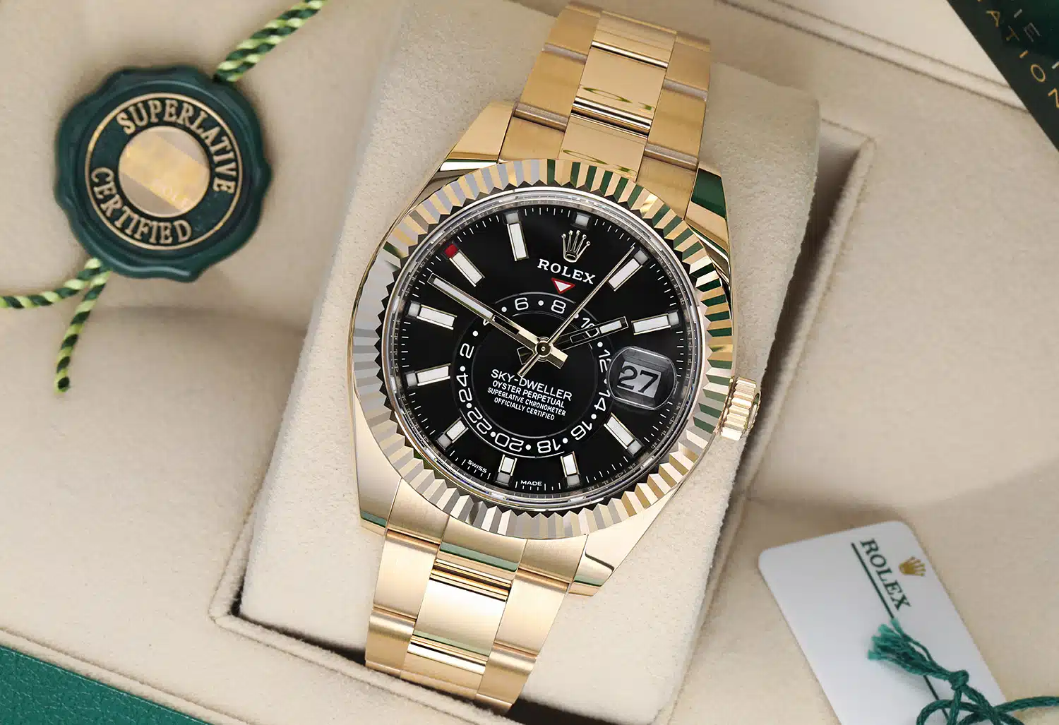 Rolex Sky-Dweller 42mm Oyster 326938-0004 Yellow Gold Watch Black Index Dial Never Worn – image 7