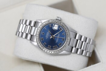 Rolex Datejust 31 White Gold Blue Roman Dial Ladies Watch Presidential Band with Diamond Bezel 68279 – alternate view