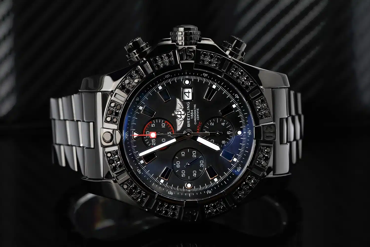 Breitling Super Avenger Chronograph A13370 PVD/DLC Coated with 3ct Black Genuine Diamonds on a Bezel Steel Watch – image 3