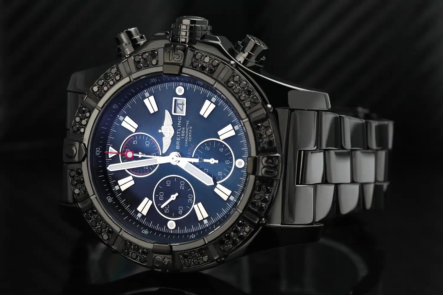 Breitling Super Avenger Chronograph A13370 PVD/DLC Coated with 3ct Black Genuine Diamonds on a Bezel Steel Watch – image 5