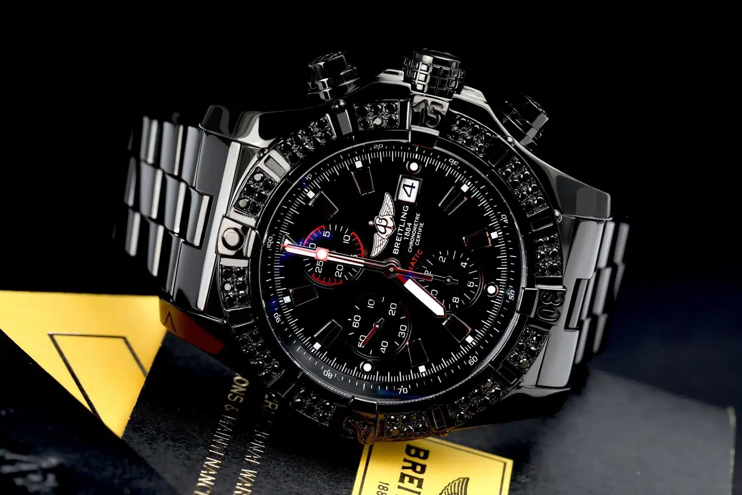Breitling Super Avenger Chronograph A13370 PVD/DLC Coated with 3ct Black Genuine Diamonds on a Bezel Steel Watch – image 4