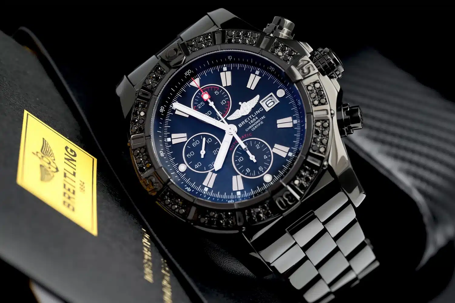 Breitling Super Avenger Chronograph A13370 PVD/DLC Coated with 3ct Black Genuine Diamonds on a Bezel Steel Watch – image 6