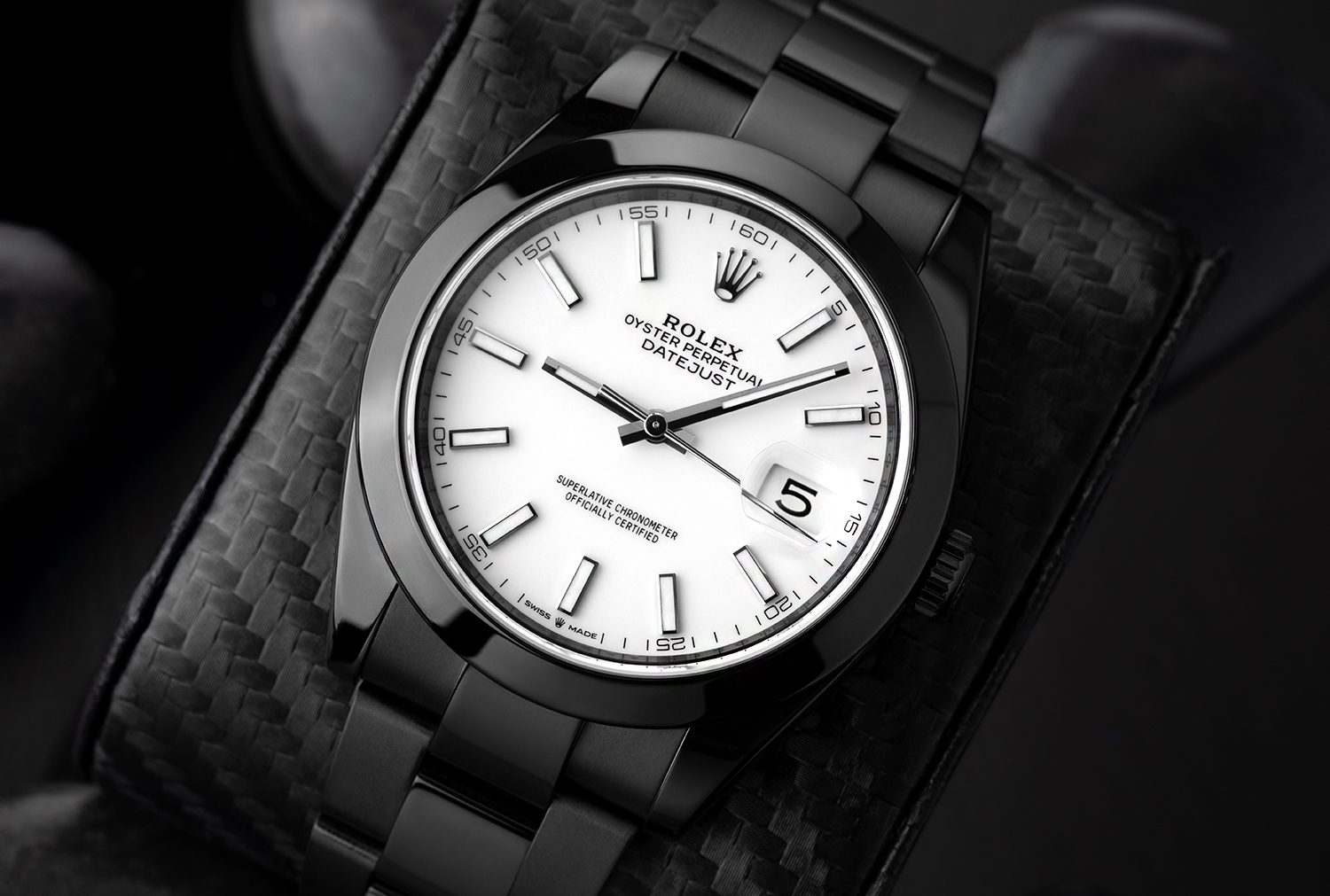 Rolex 41mm Datejust Black PVD/DLC Watch Oyster Band White Dial