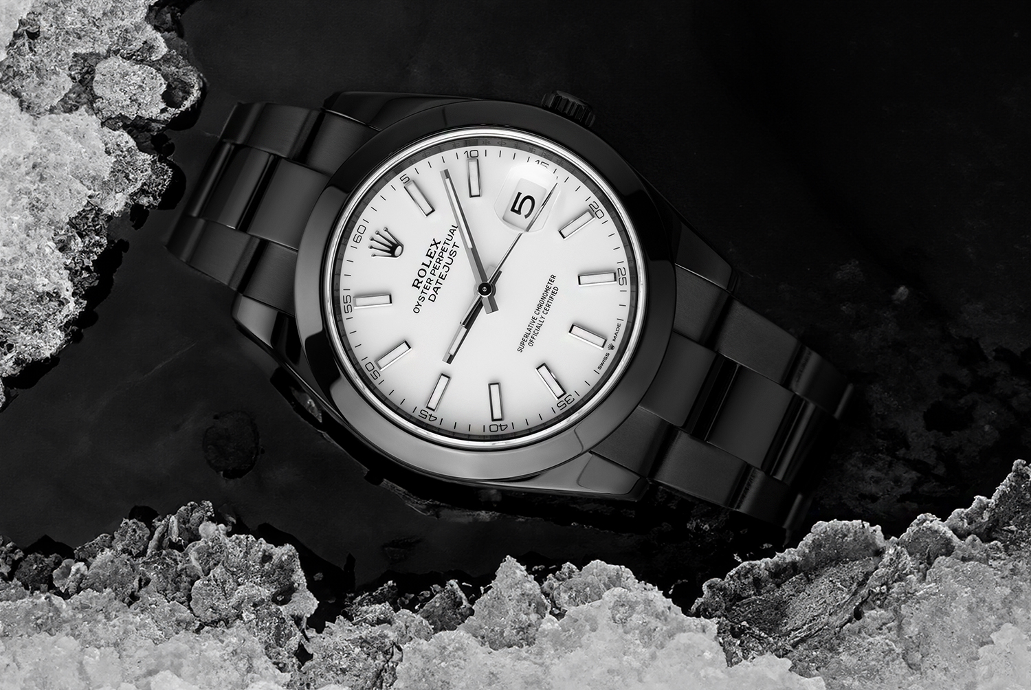 Rolex 41mm Datejust Black PVD/DLC Watch Oyster Band White Dial