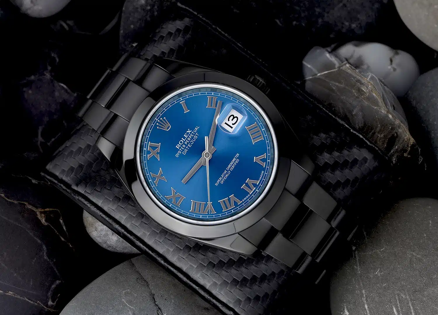 Rolex 41mm Datejust Black PVD/DLC Watch Oyster Band Blue Dial – image 4