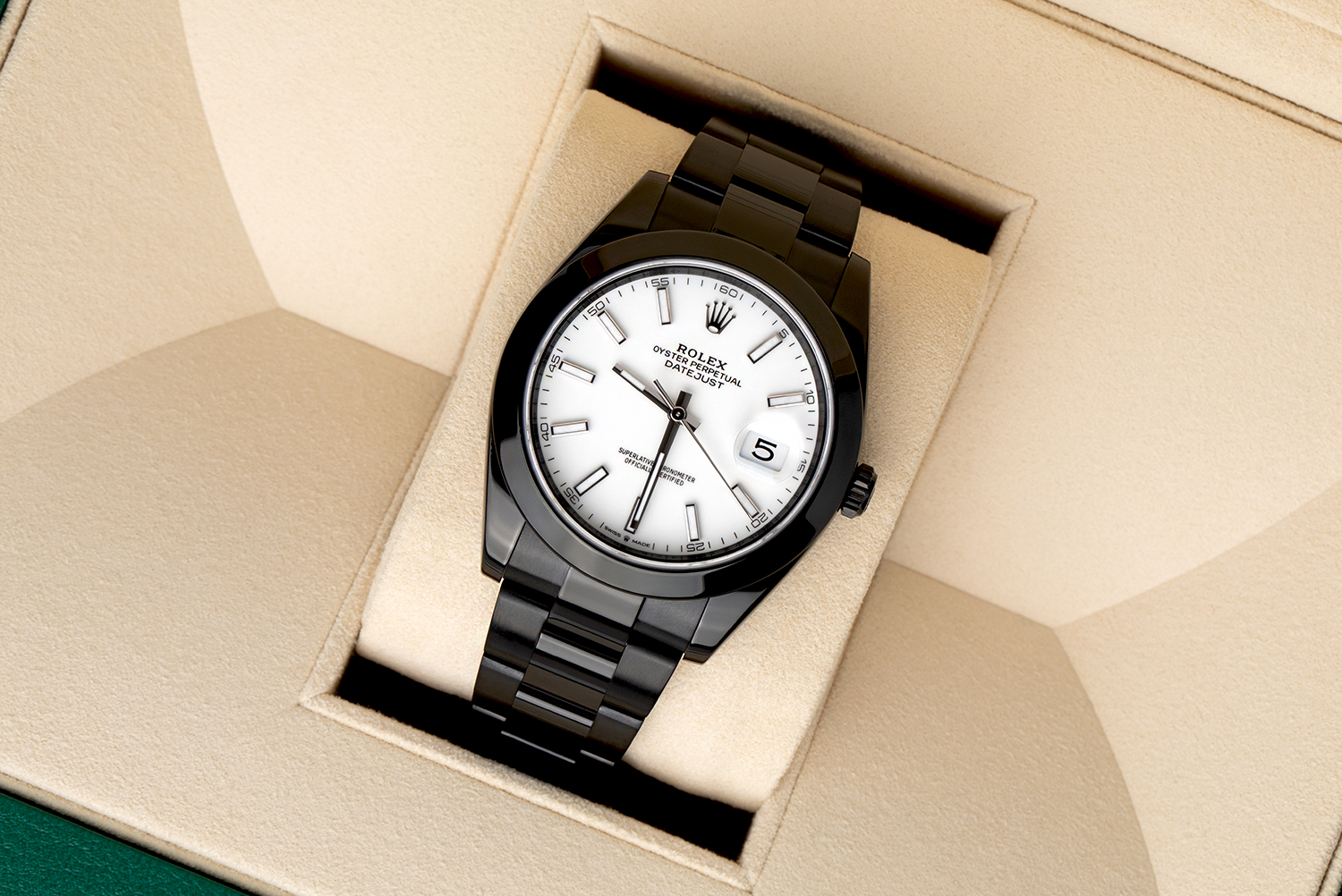 Rolex 41mm Datejust Black PVD/DLC Watch Oyster Band White Dial