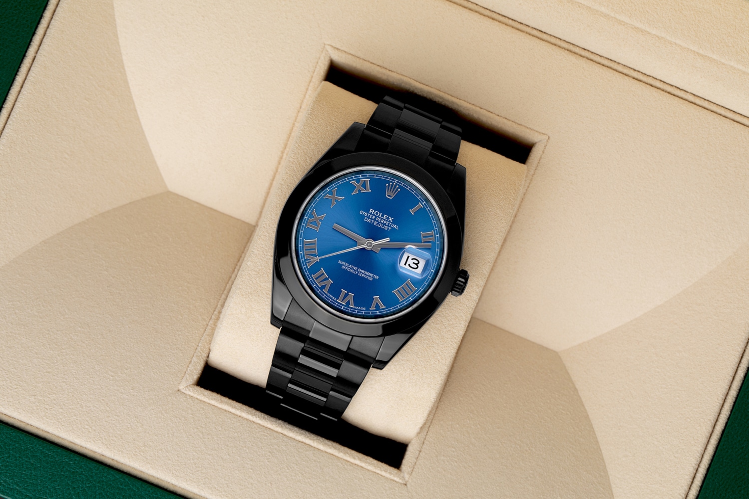 Rolex 41mm Datejust Black PVD/DLC Watch Oyster Band Blue Dial