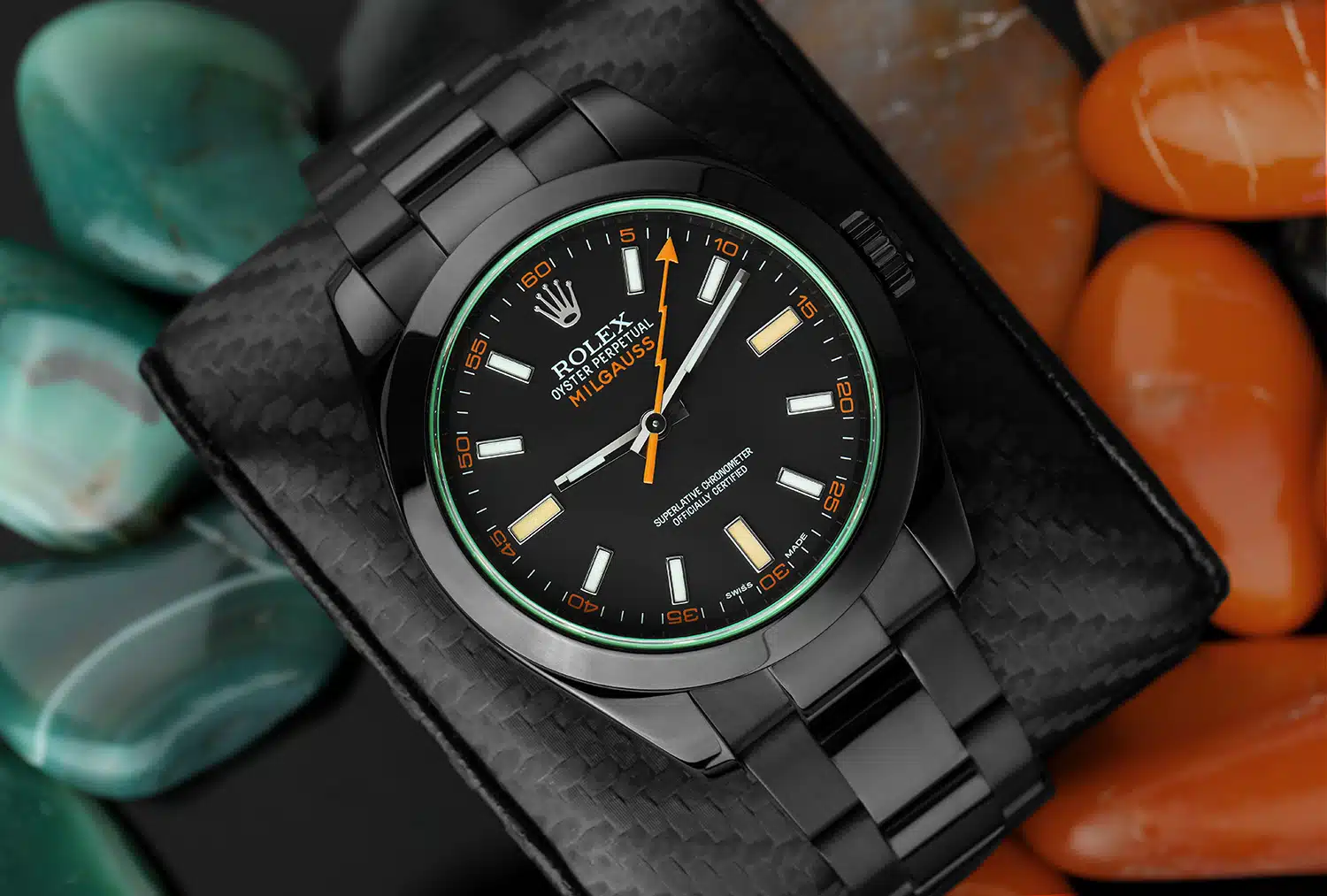 Rolex Milgauss 116400GV Green Crystal Black Dial Black PVD/DLC Stainless Steel Watch – image 4