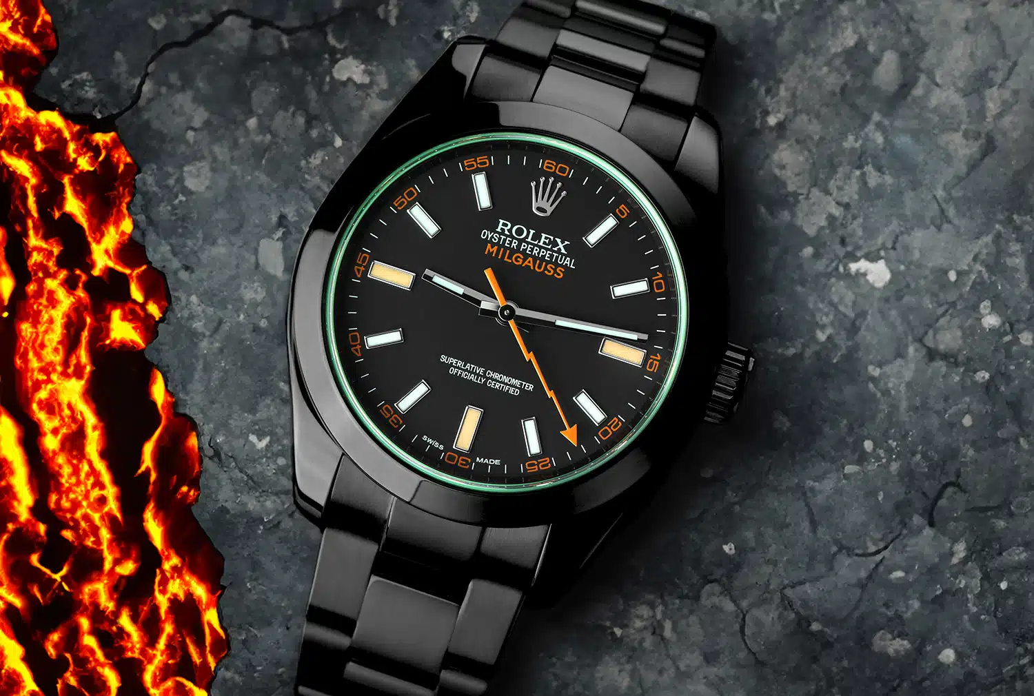 Rolex Milgauss 116400GV Green Crystal Black Dial Black PVD/DLC Stainless Steel Watch – image 5