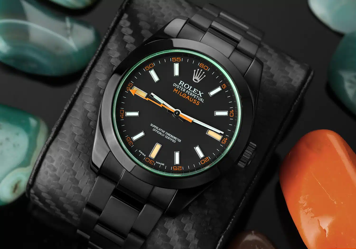 Rolex Milgauss Green Crystal Black Dial Black PVD/DLC Stainless Steel Watch 116400GV – image 3
