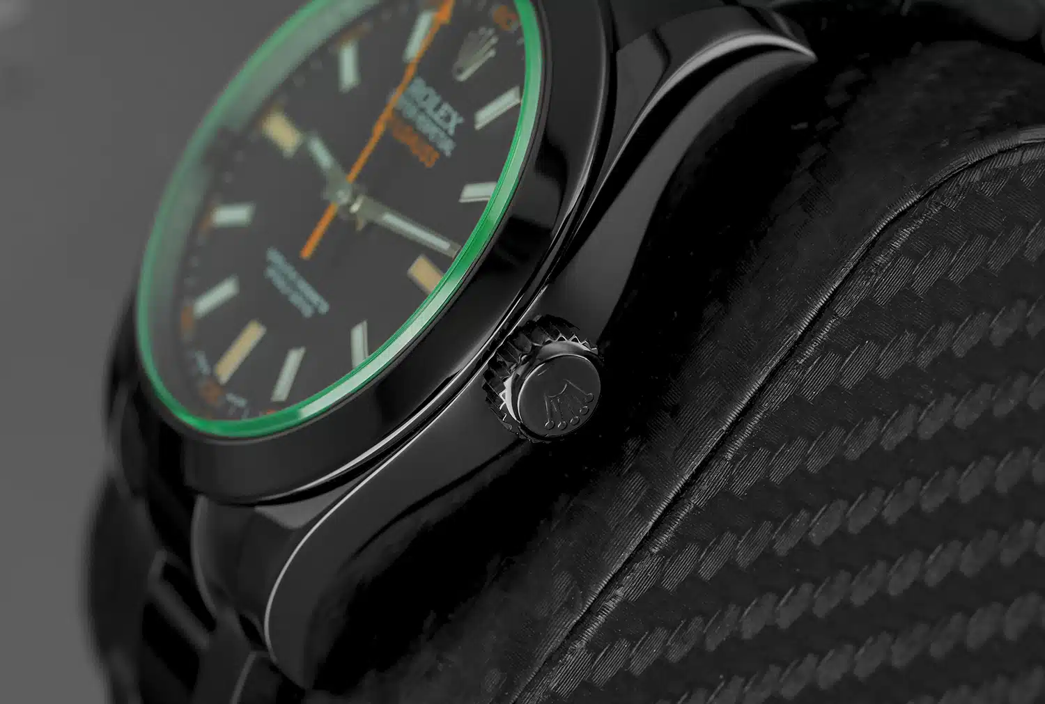 Rolex Milgauss 116400GV Green Crystal Black Dial Black PVD/DLC Stainless Steel Watch – image 8
