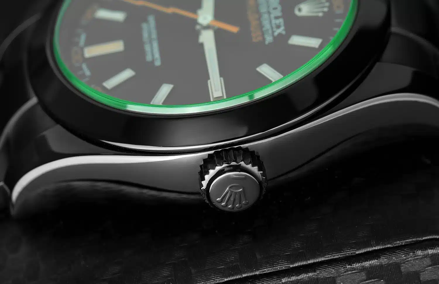 Rolex Milgauss Green Crystal Black Dial Black PVD/DLC Stainless Steel Watch 116400GV – image 6
