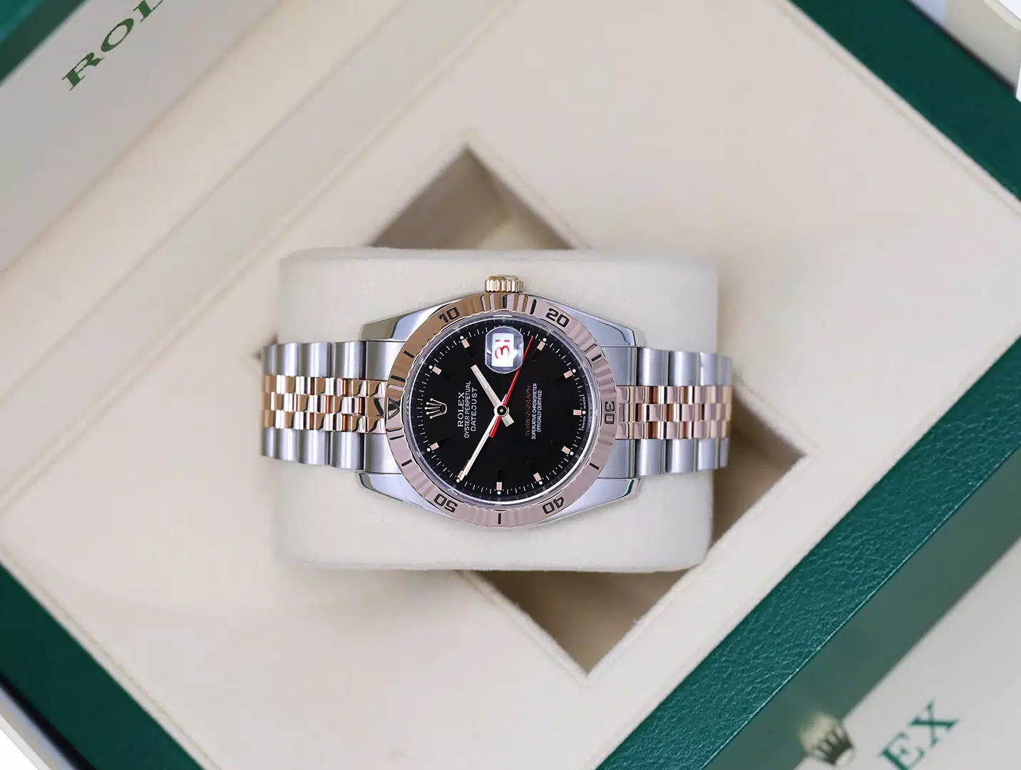 Rolex Datejust Turn-O-Graph 116261 Two Tone Stainless Steen and Rose Gold Watch Black Dial 36mm – image 3