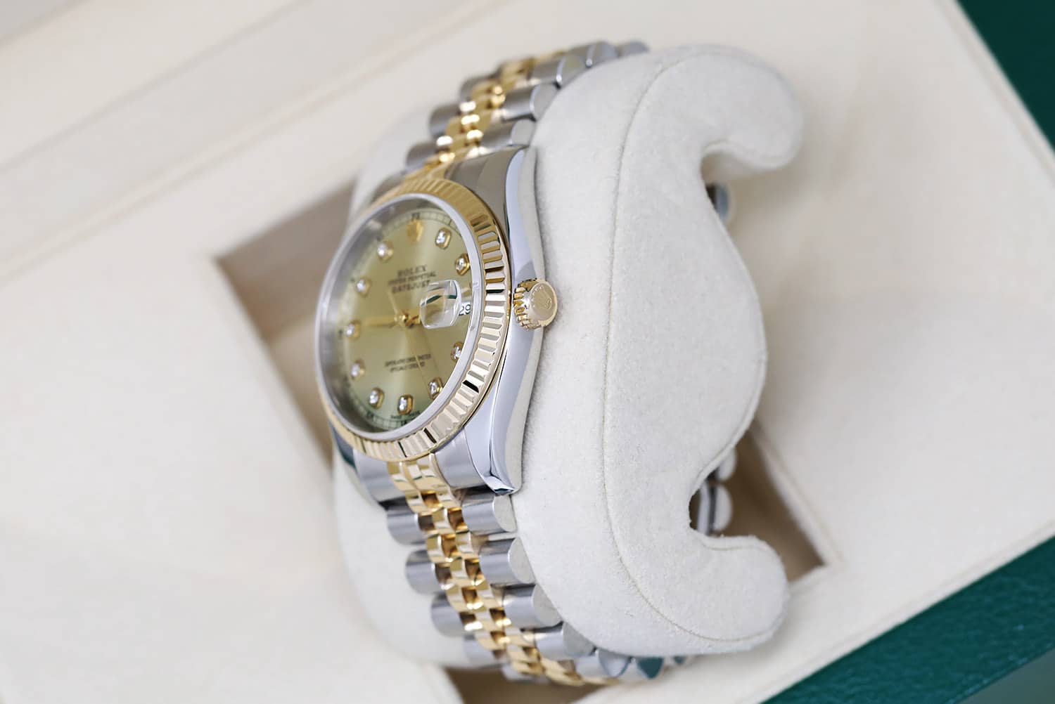 Rolex Datejust 36mm 116233 Two Tone Watch Champagne Diamond Dial Jubilee Band Hidden Clasp