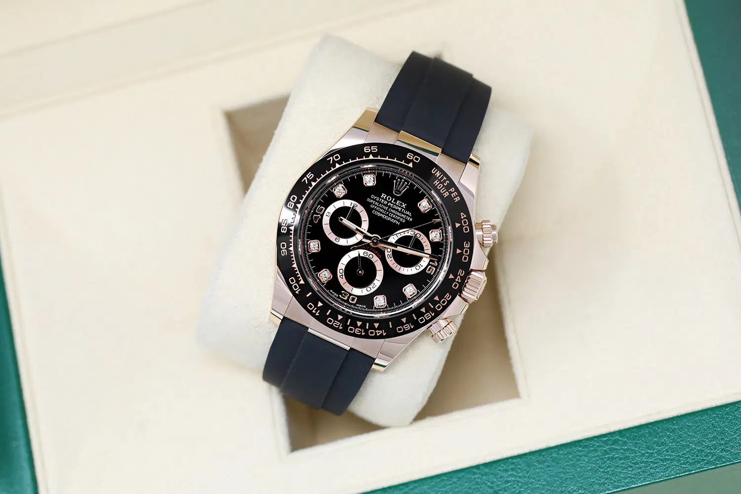 Rolex Daytona Oysterflex 116515LN Rose Gold Watch with Black Diamond Dial and Black Rubber Band – image 4
