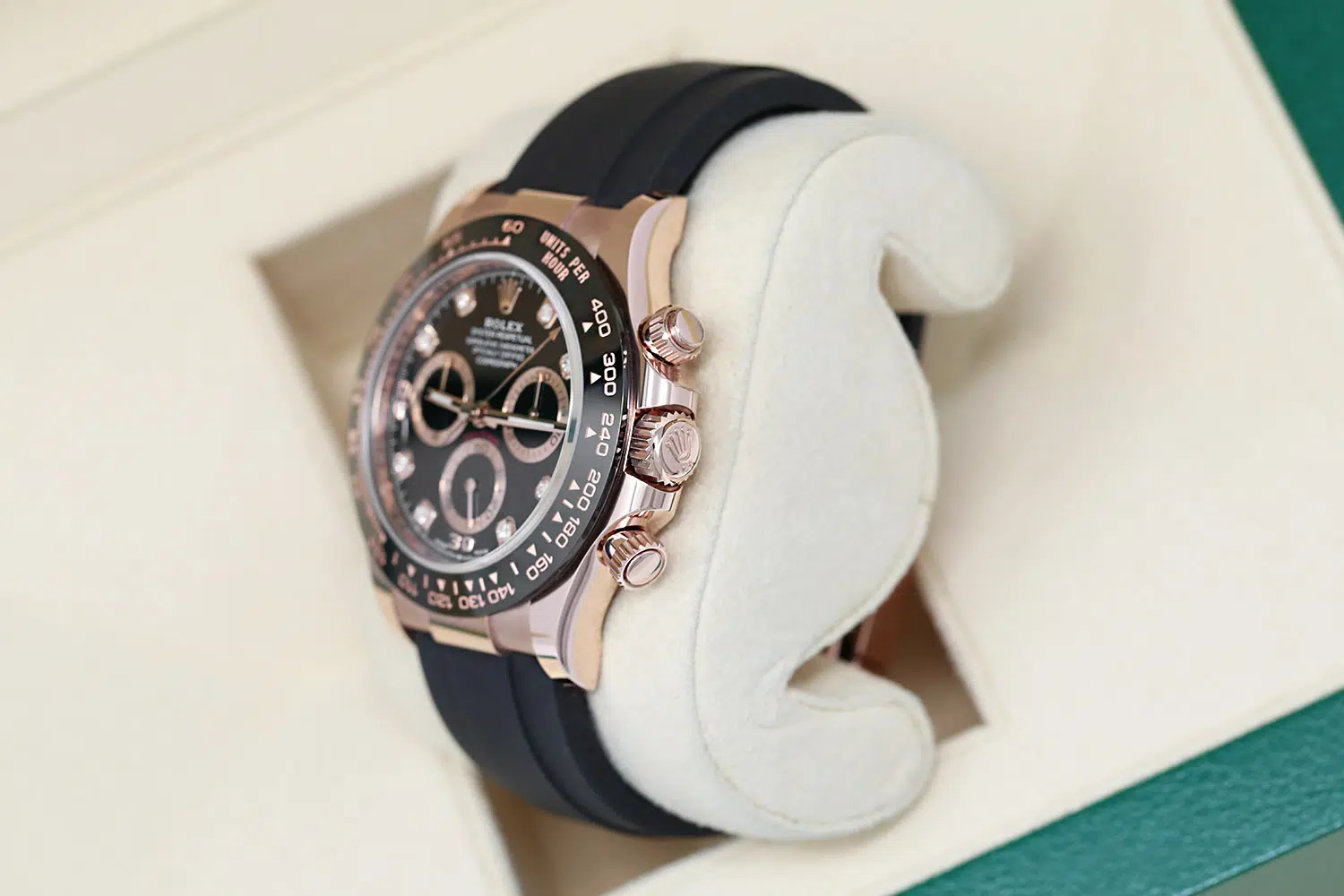 Rolex Daytona Oysterflex 116515LN Rose Gold Watch with Black Diamond Dial and Black Rubber Band – image 3