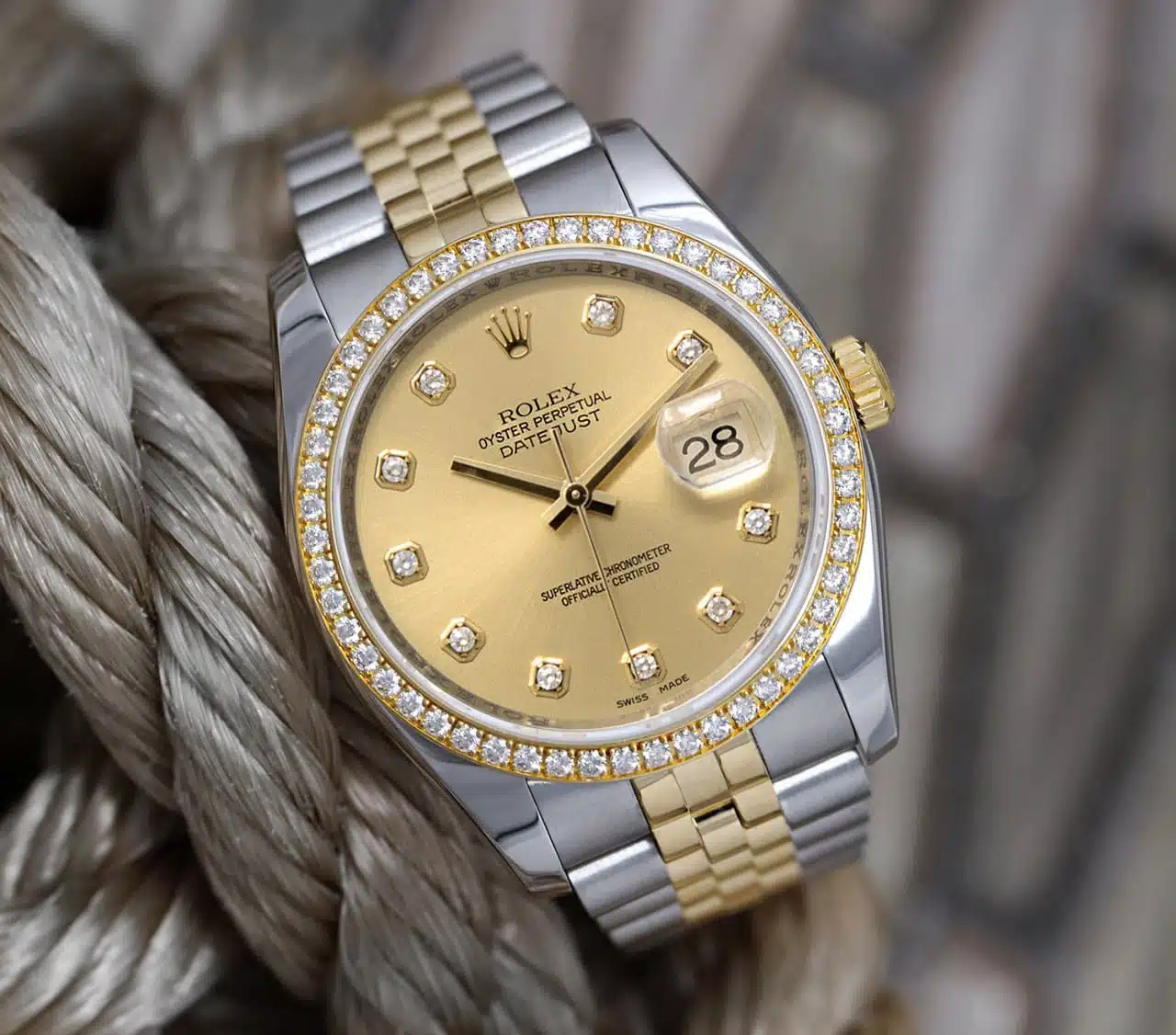 Rolex Datejust 36mm 116243-0005 Stainless Steel and Yellow Gold Factory Diamond Bezel Champagne Diamond Dial – image 2