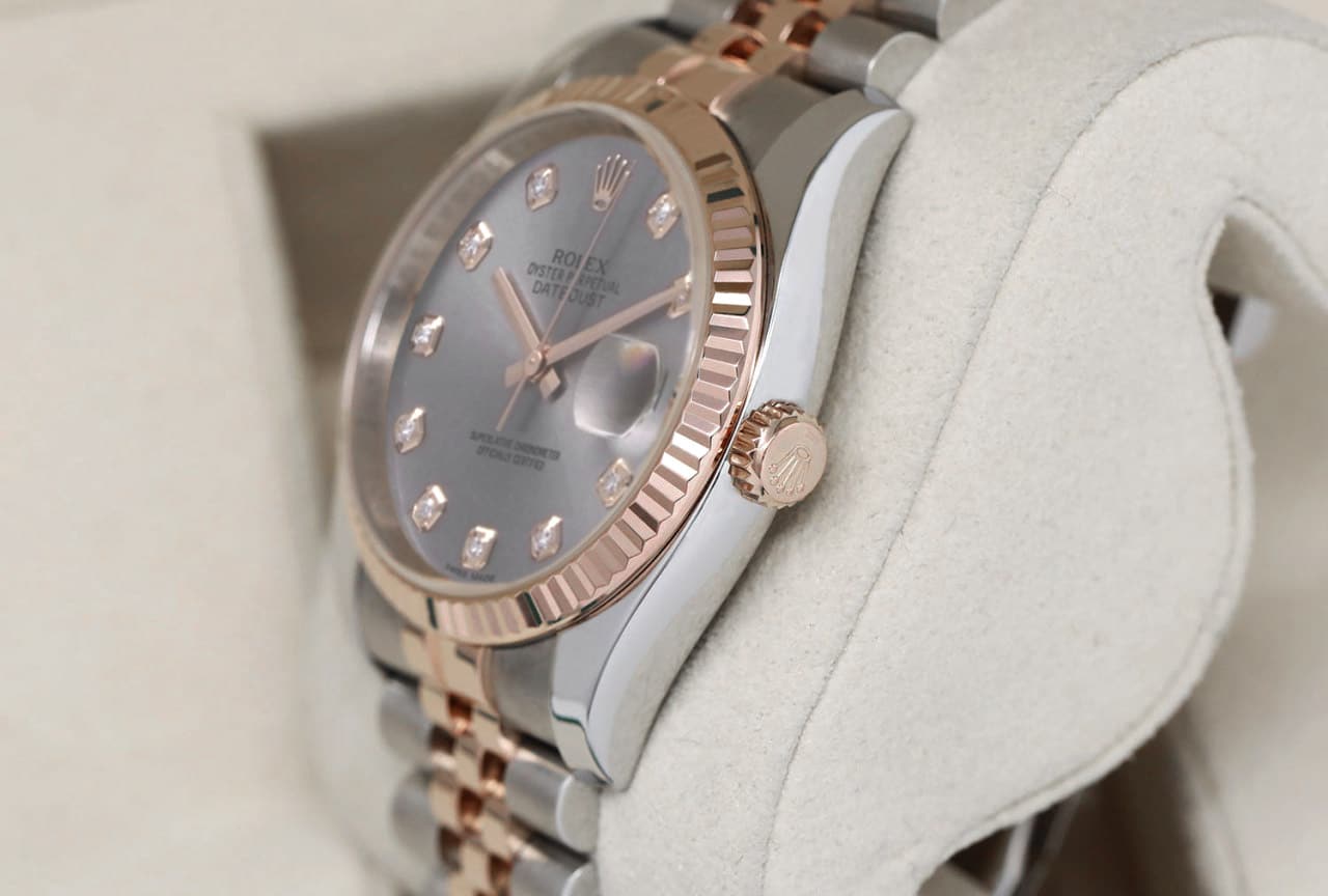 Rolex Datejust 116231-0100 Steel and Rose Gold 36mm Watch Factory Grey Diamond Dial Jubilee Band