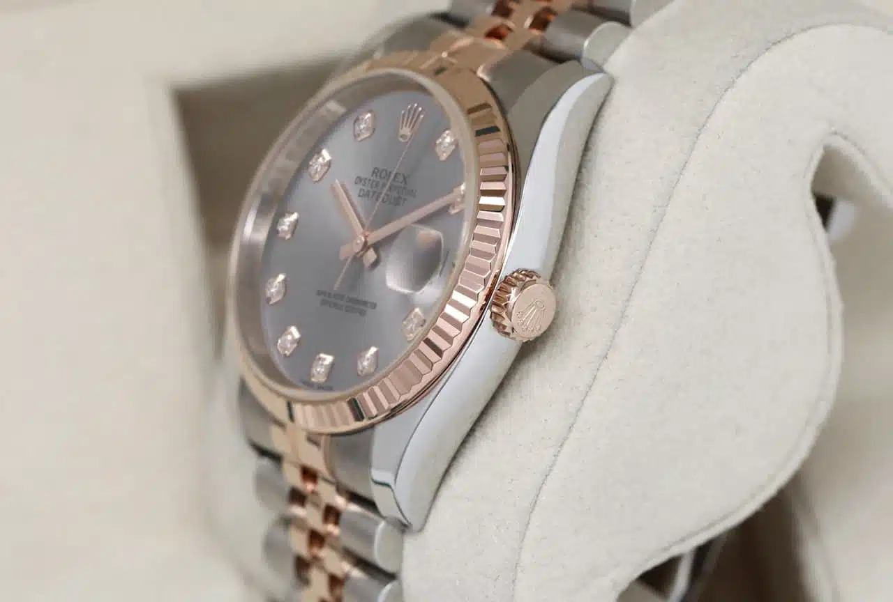 Rolex Datejust 116231-0100 Steel and Rose Gold 36mm Watch Factory Grey Diamond Dial Jubilee  Band – image 4