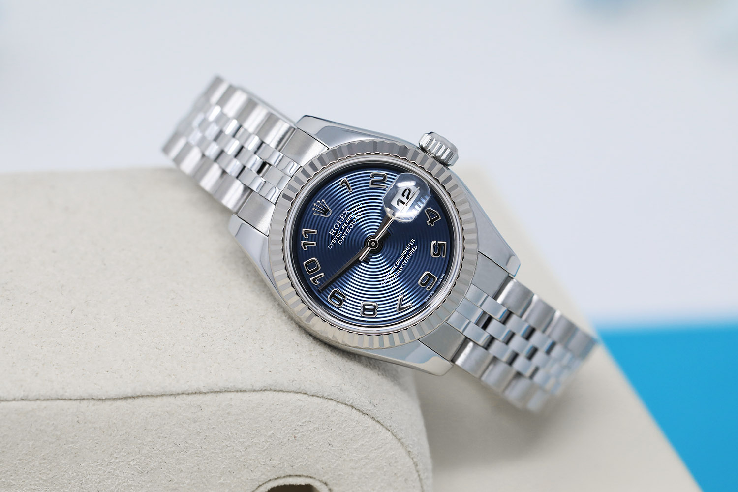 Rolex 26mm Lady-Datejust 179174 Steel & White Gold Watch Blue Arabic Numerals Dial