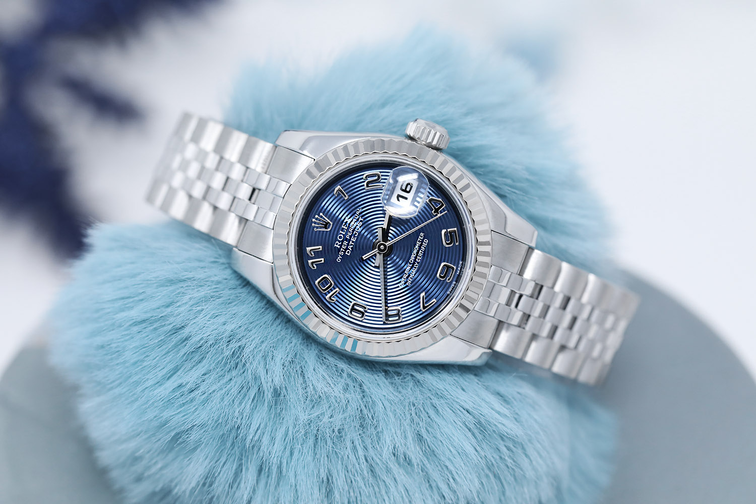 Rolex 26mm Lady-Datejust 179174 Steel & White Gold Watch Blue Arabic Numerals Dial