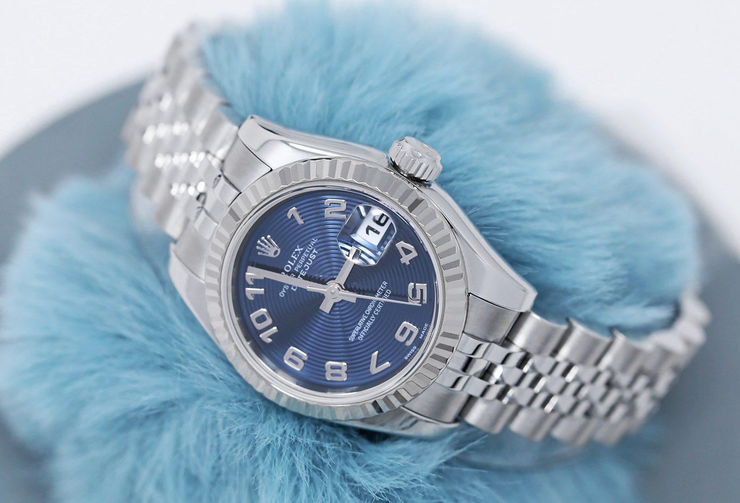 Rolex 26mm Lady-Datejust 179174 Steel & White Gold Watch Blue Arabic Numerals Dial