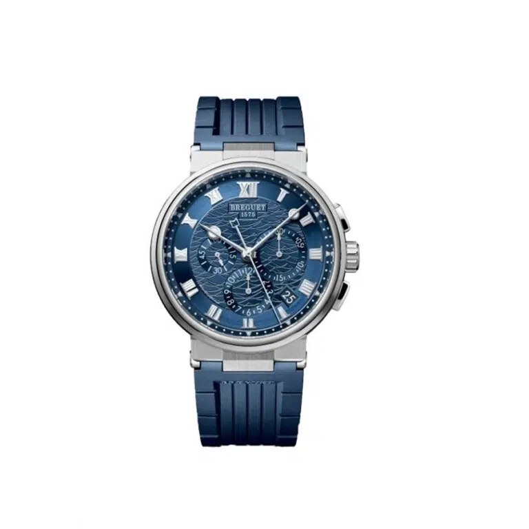 Breguet Marine Chrono Blue Dial 5527BB/Y2/5WV Men's Watch White Gold in Blue Rubber Band