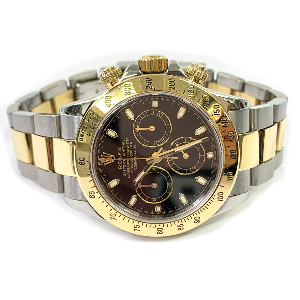 Rolex Daytona 40mm 116523 Oyster Stainless Steel & Yellow Gold Watch Black Index Dial